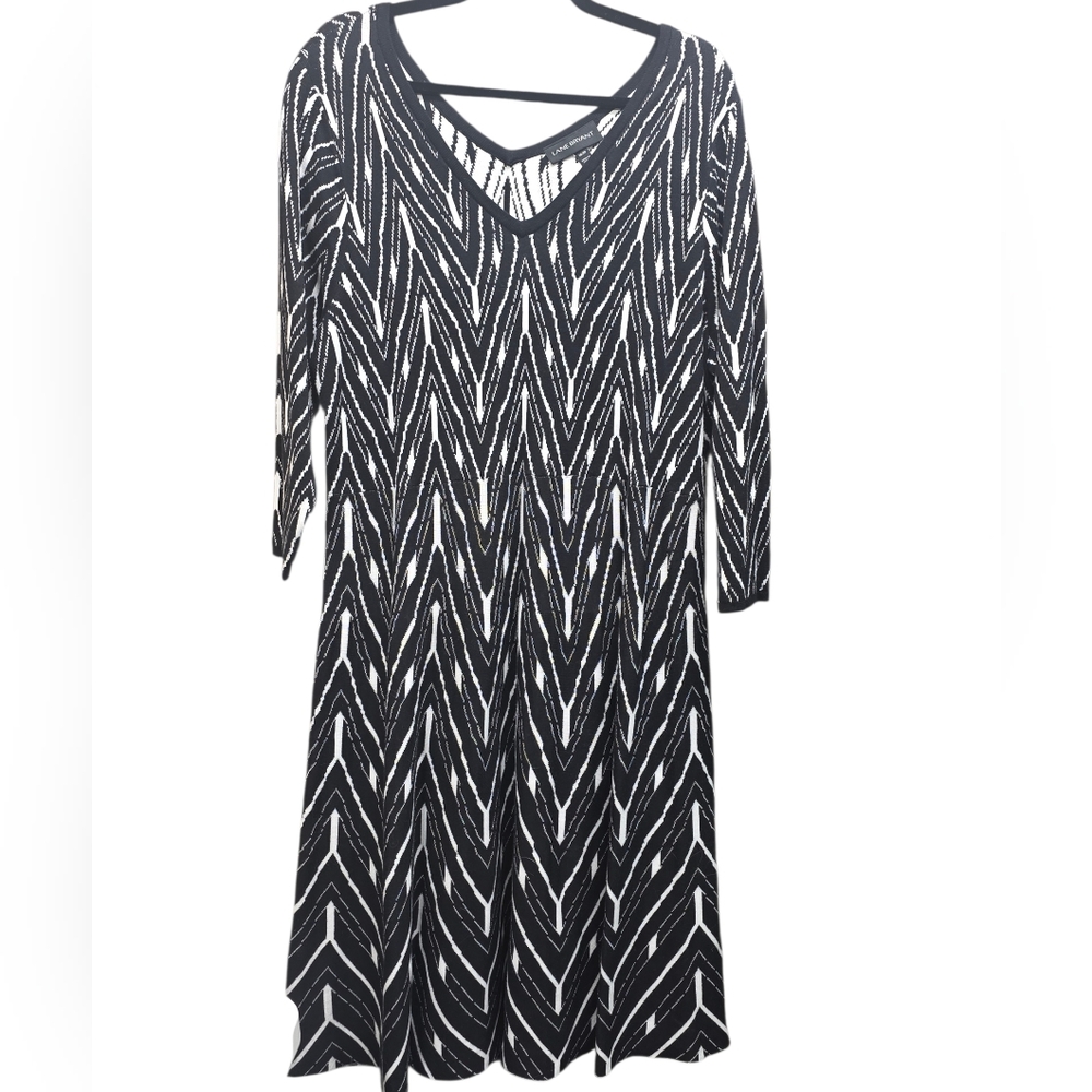 Lane Bryant Black and White Chevron Long Sleeve Dress 18/20 NWT Office Plus Size